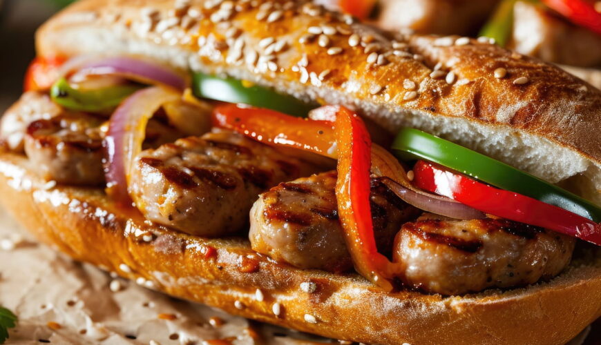 Italian sausage sandwich with peppers and onions