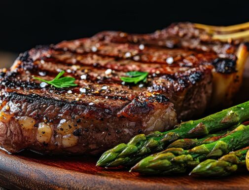 bone-in ribeye steak seasoned with Big Buzz Coffee Rub