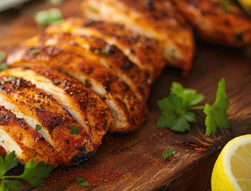 grilled boneless, skinless chicken breast with Barnburner Spicy Rub