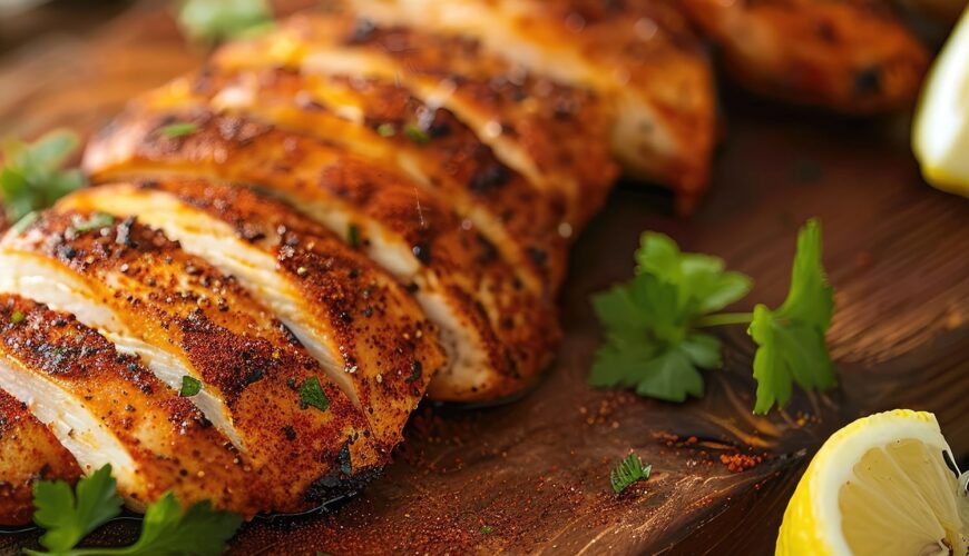 grilled boneless, skinless chicken breast with Barnburner Spicy Rub